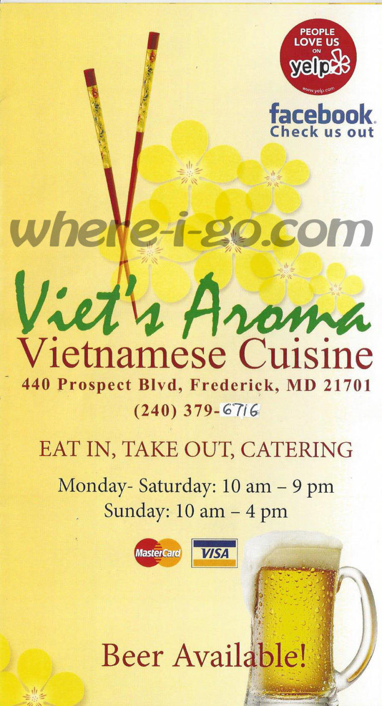 Menu for Viet’s Aroma Pho Soup Restaurant Frederick, MD Where I Go