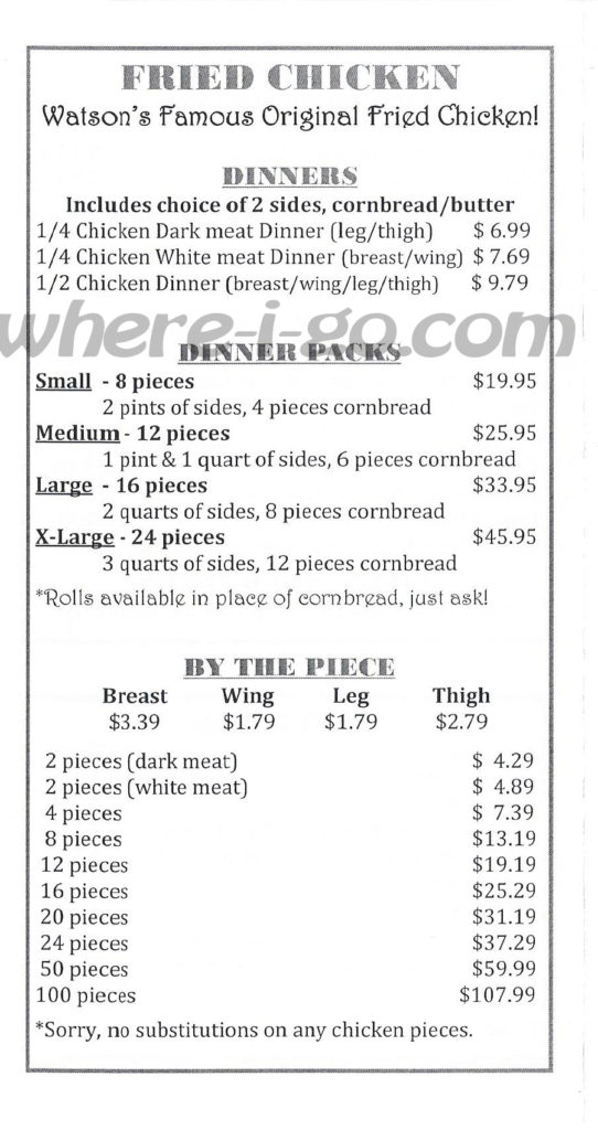 Watson’s CarryOut Menu, Jefferson, MD Where I Go